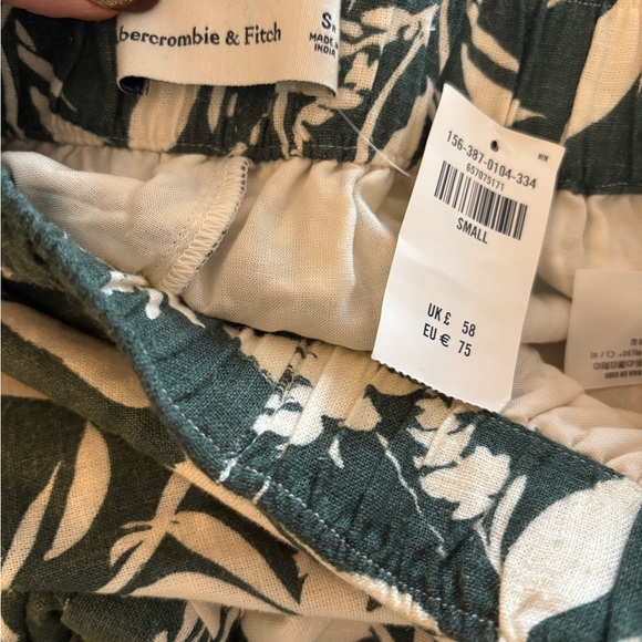 Abercrombie Linen Blend High Rise Wide Leg Pants Green White Floral Small NWT - Picture 5 of 6